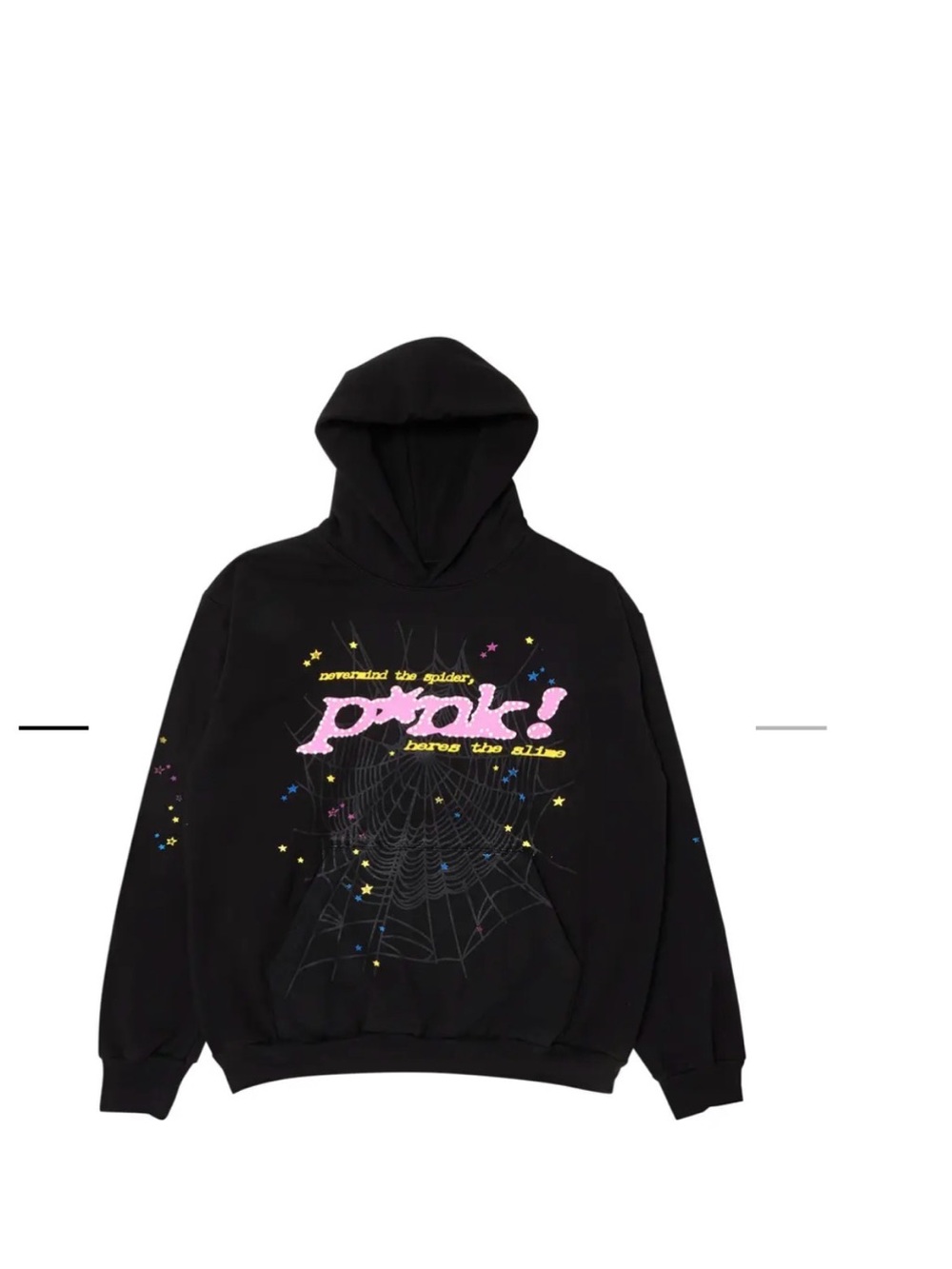 Black Hoodie with Pink "pyok!" Graphic & Star Accents